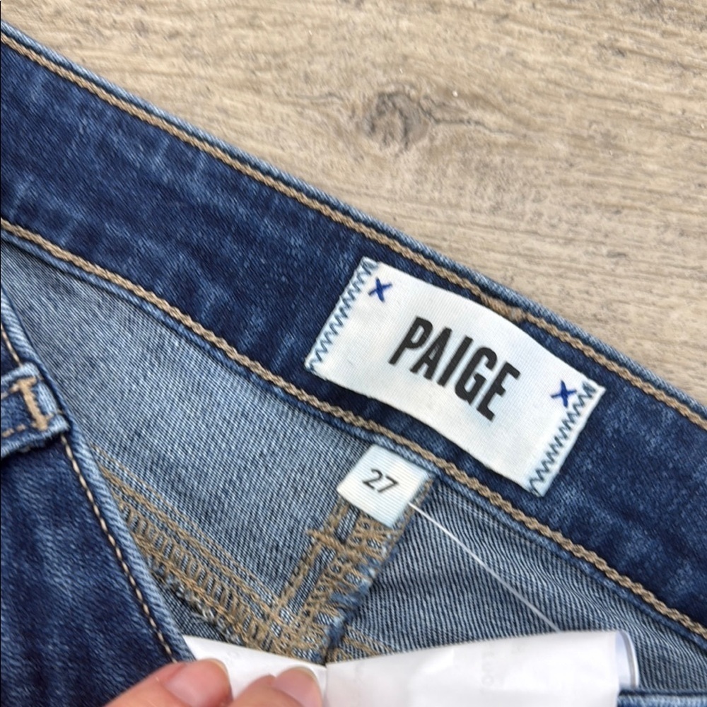 PAIGE Blue Ankle Cropped Jeans with Tapered Leg - Picture 3 of 5